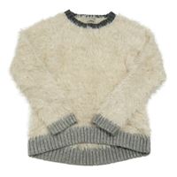 Pudrový chlpatý sveter s šedým lemem Next