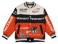 Červeno-bielo-čierna šušťáková ľahká bunda s nápismi shein