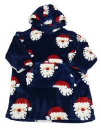 Tmavomodrá plyšová domáceá oversize mikina so Santou a kapucňou Next