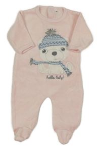 Světlerůžový sametový overal s medvědem 