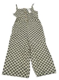 Nové - Béžovo-čierny vzorovaný ľanový nohavicový overal Matalan