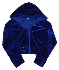 Zafírová zamatová crop prepínaci mikina s kapucňou Shein