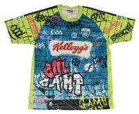 Zeleno-modré sportovní tričko s nápisy 