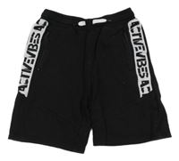 Čierne teplákové kraťasy s bielým pruhom s nápisom H&M