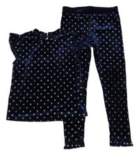 2 set - tmavomodré sametové tričko s hvězdičkami + legíny Primark