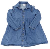 Modré rifľové prepínaci košeľové šaty s volánikmi F&F