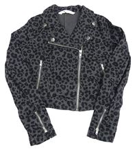 Šedo-černý riflový crop křivák s leopardím vzorem H&M