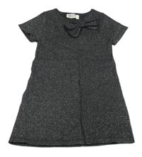 Tmavosivé trblietavé úpletové šaty s mašlou H&M