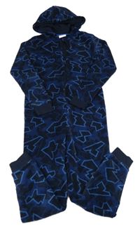 Tmavomodrá vzorovaná plyšová kombinéza s kapucí C&A