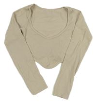 Béžové rebrované crop športové tričko