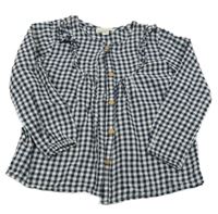 Tmavomodro-bílá kostkovaná halenka s volánky Vertbaudet