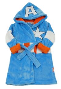 Světlemodro-bílo-červený plyšový župan s kapucí - Kapitán Amerika Tu