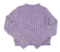 Lila melírovaný rebrovaný crop sveter H&M