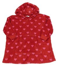 Červená plyšová oversize mikina se srdíčky a kapucí M&S