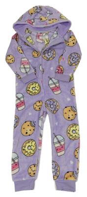 Lila plyšová kombinéza s jídlem a kapucí Primark