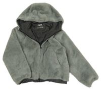 Sivá kožušinová podšitá crop bunda s kapucňou Zara