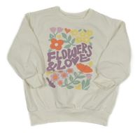 Biela mikina s nápisom a kvetmi Primark