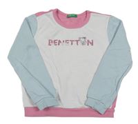 Bielo-světlemodro-ružová mikina s logom Benetton