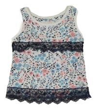 Bílo-modro-růžový květovaný top s krajkou Primark