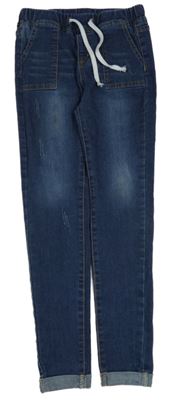Tmavomodré teplákové skinny rifle Shein