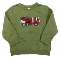 Khaki mikina s autem z flitrů Topolino