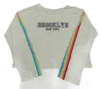 Biele crop tričko s nápisom a farebnymi pruhmi H&M