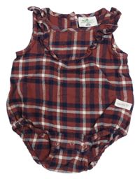 Starorůžovo-bielo-tmavomodré kockované body Topomini