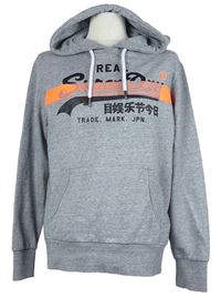 Pánska sivá melírovaná mikina s logom a kapucňou Superdry