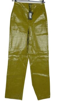 Nové - Dámske olivové vzorované koženkové nohavice zn. Primark