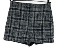 Dámske tmavomodro-biele kockované pletené kraťasy Zara