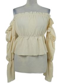 Dámská smetanová strukturovaná crop halenka s odhalenými rameny Shein 