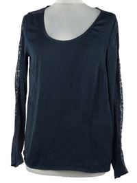 Dámská tmavomodrá halenka s krajkou na rukávech Vila 