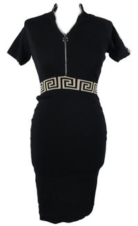 Dámské černé pletené šaty se vzorem 