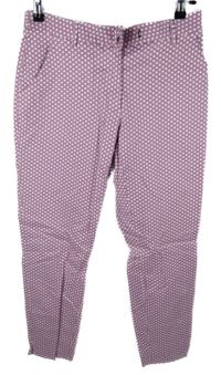 Dámské růžovo-bílé puntíkované slim crop kalhoty 
