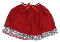 Červená perforovaná sukňa s flitrami