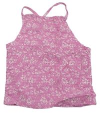 Ružový žabičkovaný crop top s kvietkami Miss E-vie