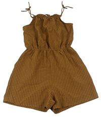 Hnědý kostkovaný kraťasový overal H&M