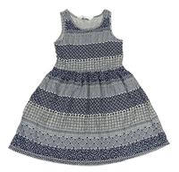 Bielo-tmavomodro-čierne vzorované bavlnené šaty zn. H&M