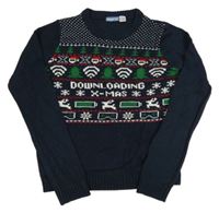 Tmavomodrý vzorovaný vianočný sveter Pepperts