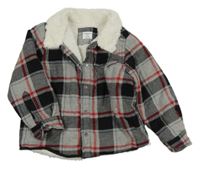 Sivo-čierno-červená kockovaná zateplená košeľová bunda Polarn O. Pyret