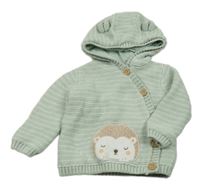Zelený pruhovaný podšitý prepínaci sveter s ježkom a kapucňou Mothercare