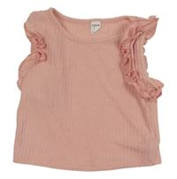 Světlerůžový žebrovaný úpletový crop trop s volánkem Shein