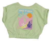 Zelená crop tepláková vesta s potlačou Matalan