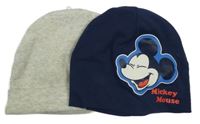 2x bavlněná čepice šedá+ tmavomodrá s Mickey Mousem