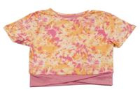 Oranžovo-ružové športové crop tričko