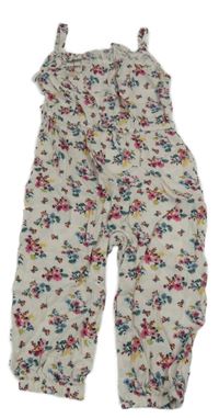 Bílo-květovaný kalhotový overal s volány Primark