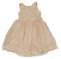 Světlerůžové plátěné šaty s tylovou sukní a stuhou v pase Vertbaudet