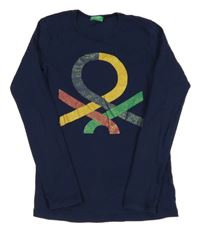 Modro-farebné tričko s logom Benetton