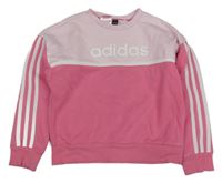 Růžová mikina s pruhy a logem Adidas