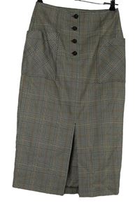 Dámska sivo-bielo-červená kockovaná púzdrová sukňa s rozparkem